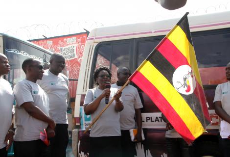 The Inspector General of Government Irene Mulyagonja flagging off teh 5th leg of teh Anti-Corruption Caravan 2018