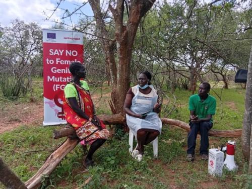 ADHO- Maternal Health attending to a couple during Mobile health clinic in Abilyep sub county in Amudat district