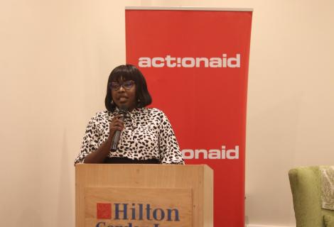 Munduru Mercy Grace, ActionAid Uganda's Head of Programs, speaks at the convening in Kampala