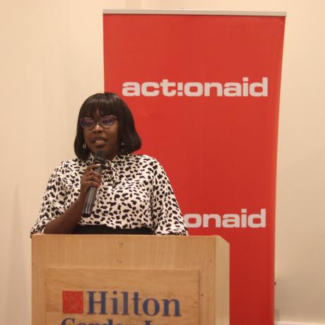 Munduru Mercy Grace, ActionAid Uganda's Head of Programs, speaks at the convening in Kampala